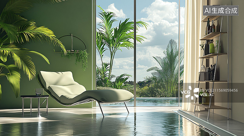 【AI数字艺术】热带风室内休闲空间图图片素材