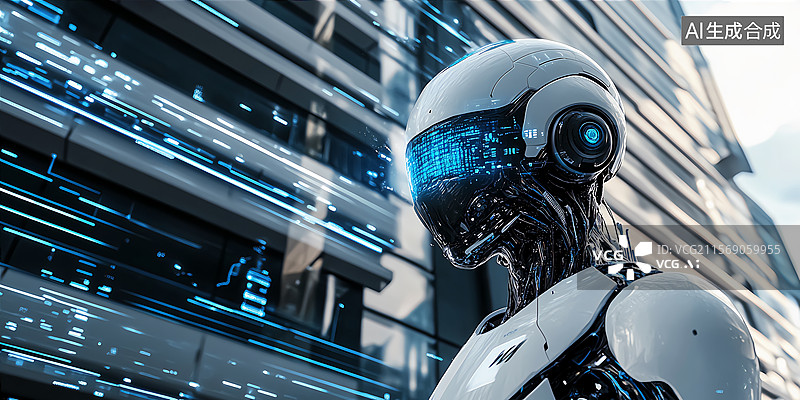 【AI数字艺术】科技城市人工智能机器人插图图片素材