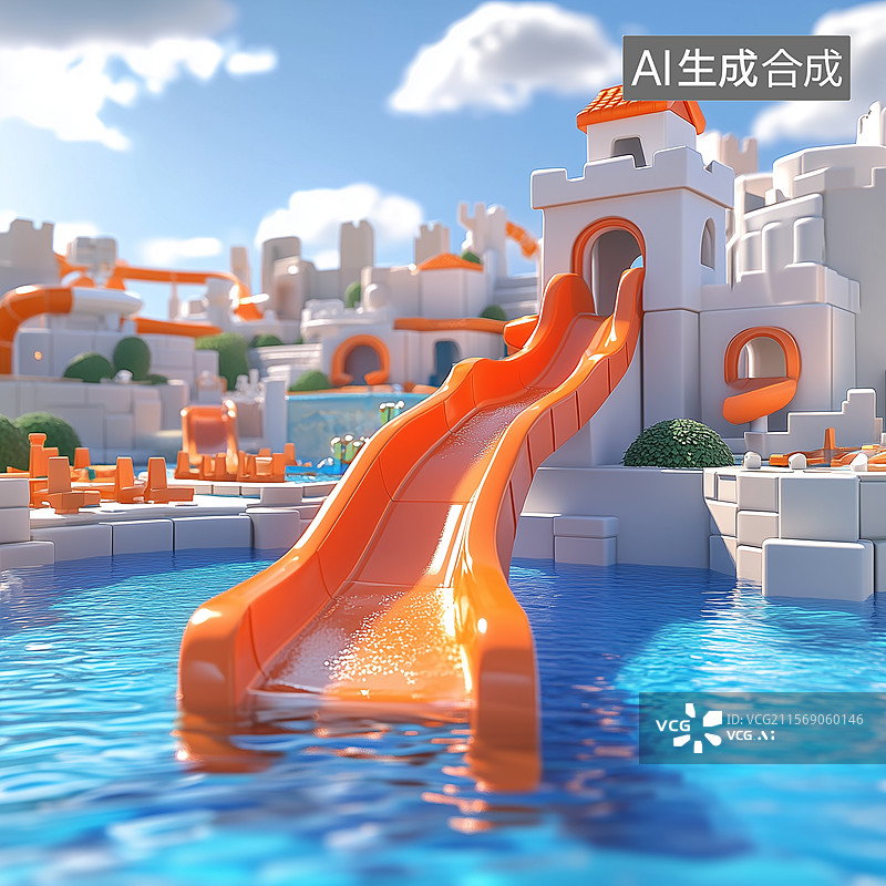 【AI数字艺术】水上乐园滑梯图片素材
