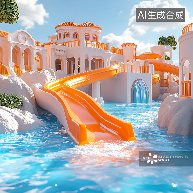【AI数字艺术】水上乐园滑梯图片素材