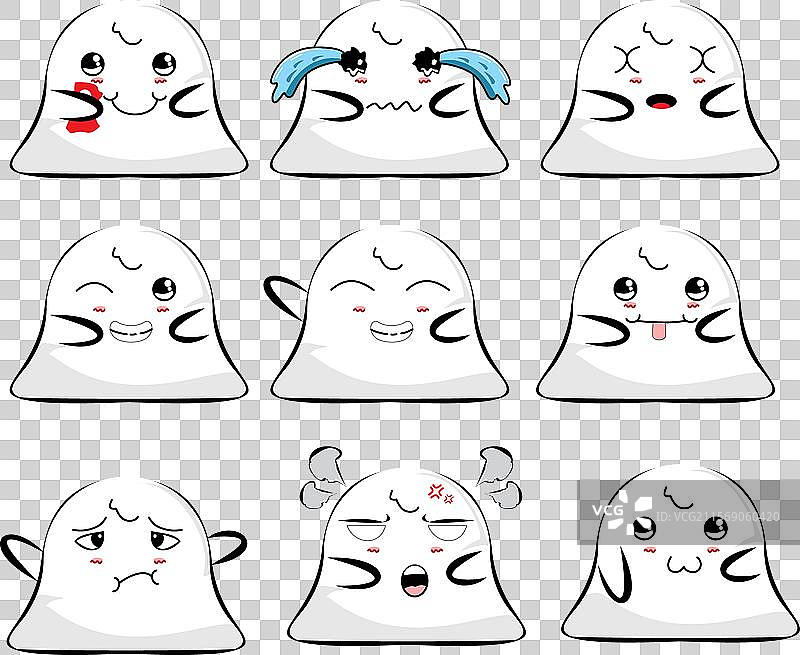 一组可爱的鬼魂设计，背景为白色图片素材