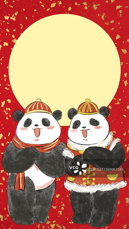 水墨风熊猫喜庆手机壁纸图片素材