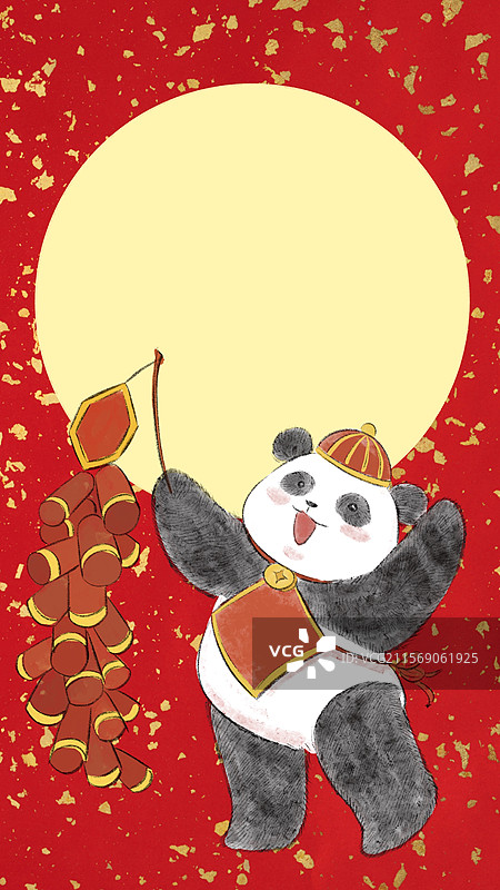 水墨风熊猫喜庆手机壁纸图片素材