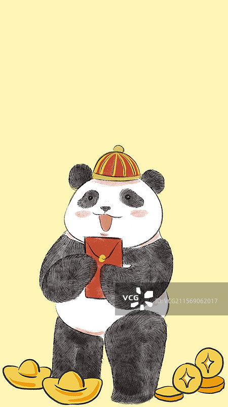 水墨风熊猫喜庆手机壁纸图片素材