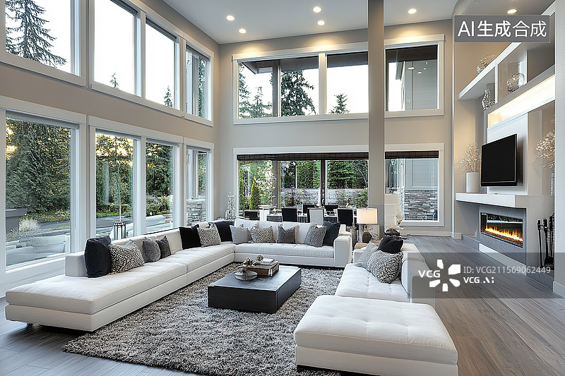 【AI数字艺术】现代宽敞的客厅图片素材