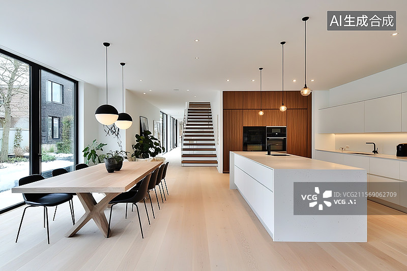 【AI数字艺术】现代欧式乡村风格厨房餐厅图片素材
