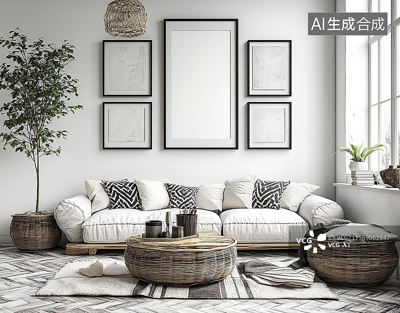 【AI数字艺术】现代波西米亚风格客厅图片素材