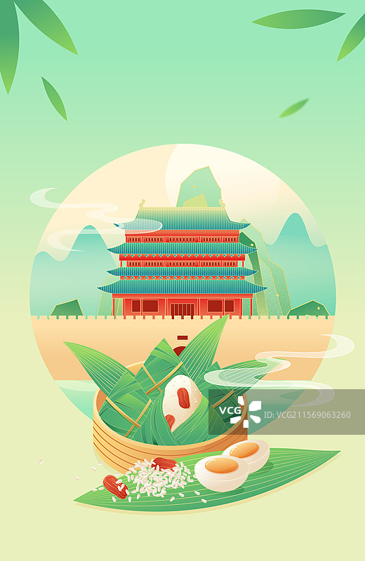 国风端午节太原城市建筑矢量插画图片素材