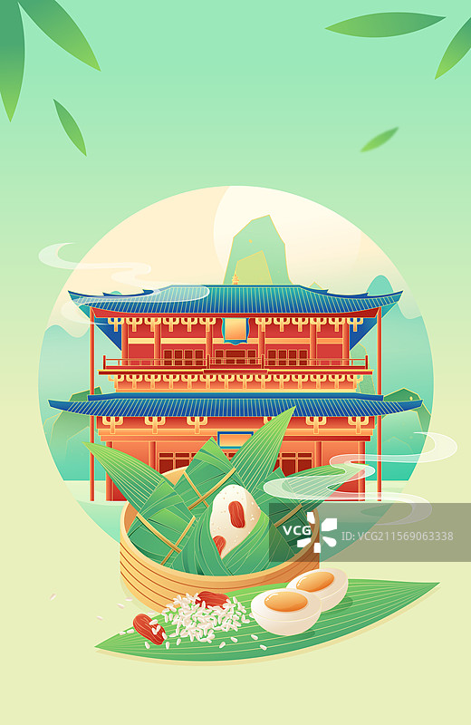 国风端午节天津城市建筑矢量插画图片素材