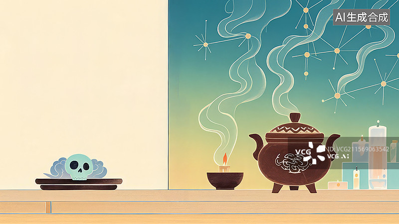 【AI数字艺术】神秘仪式中的香炉与蜡烛图片素材