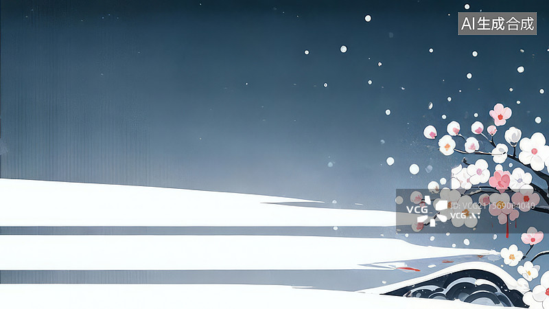 【AI数字艺术】冬夜雪景与梅花图片素材