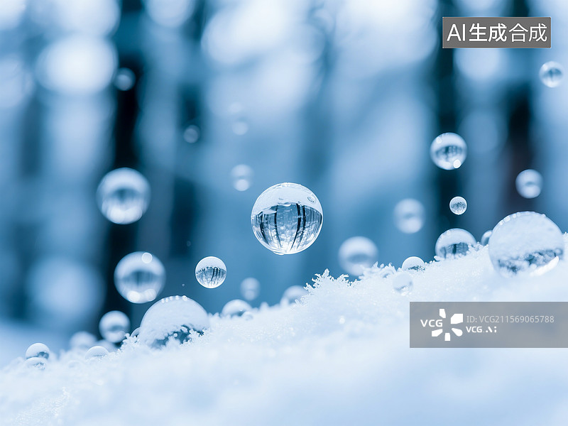【AI数字艺术】水滴中的雪原图片素材