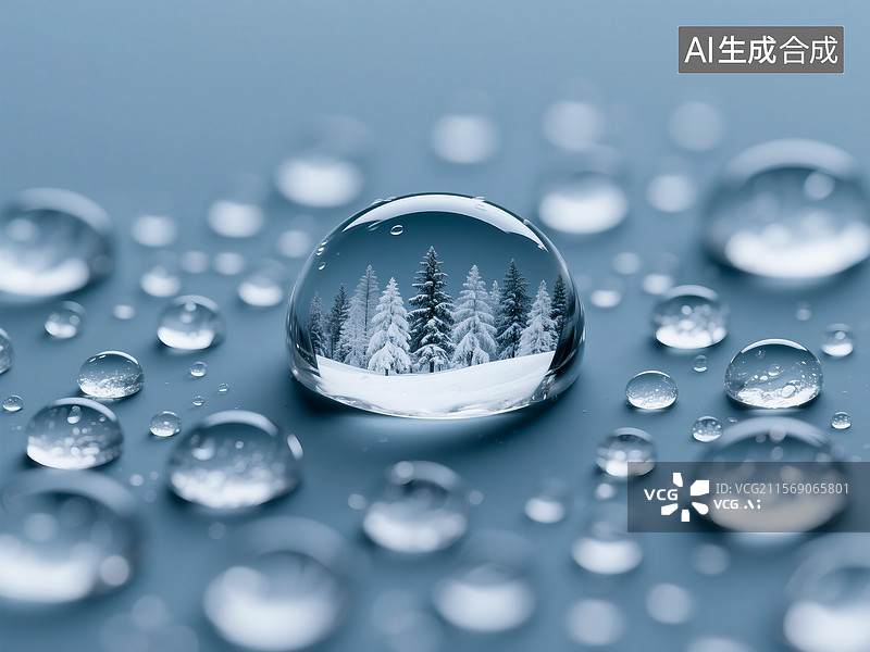 【AI数字艺术】水滴中的雪原图片素材