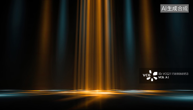 【AI数字艺术】剧院内舞台与灯光娱乐节目抽象几何金色白色蓝色线条新年节日购物节科技年会未来派设计商业海报汽车广告背景图片素材