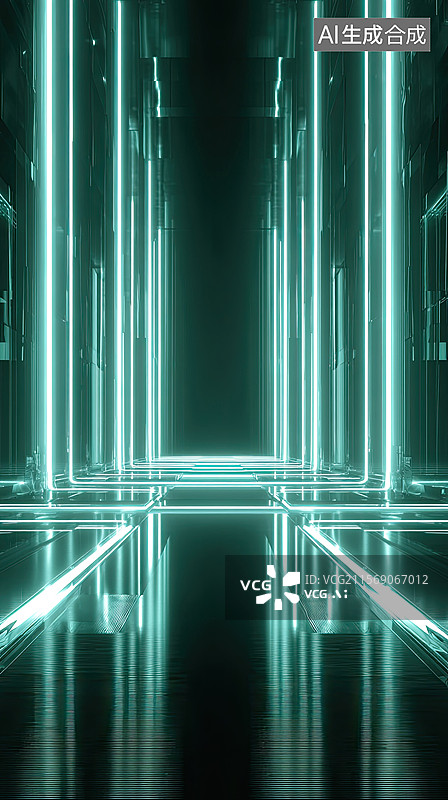 【AI数字艺术】剧院内舞台与灯光娱乐节目抽象几何绿色白色线条科技新年节日购物节科技年会未来派设计商业海报汽车广告背景图片素材