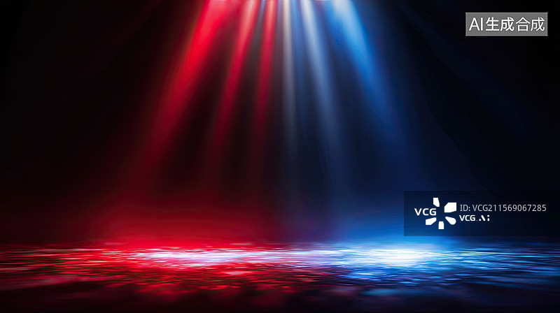 【AI数字艺术】剧院内舞台与灯光娱乐节目抽象几何时尚红色蓝色新年节日购物节科技年会未来派设计商业海报汽车广告背景图片素材