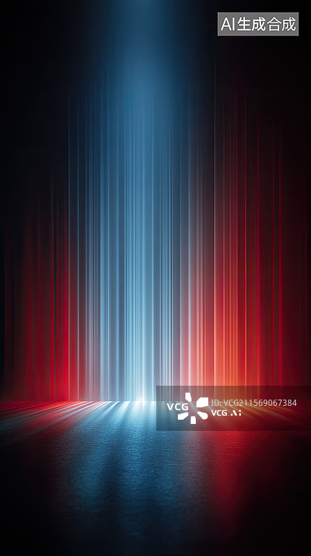 【AI数字艺术】剧院内舞台与灯光娱乐节目抽象几何时尚红色蓝色新年节日购物节科技年会未来派设计商业海报汽车广告背景图片素材