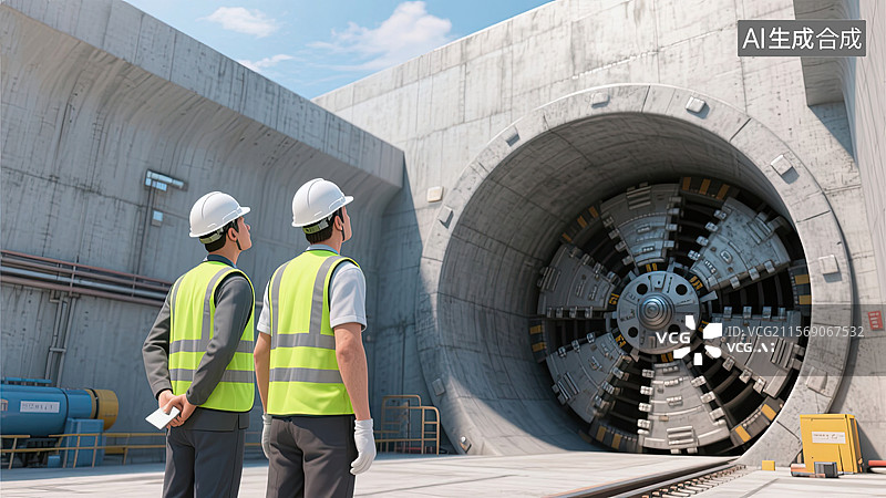 【AI数字艺术】3D，工程师，检查，盾构机，插画图片素材