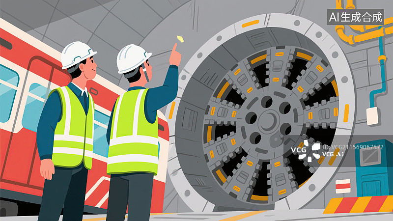 【AI数字艺术】工程师，检修，盾构机，科技，插画图片素材