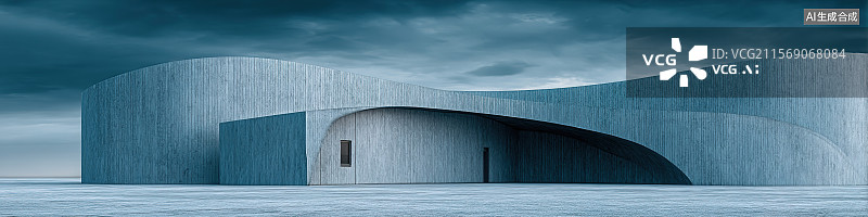 【AI数字艺术】汽车广告背景现代展厅极简时尚灰色建筑外立面混凝土结构平屋顶和大窗户空旷白色地板停车场蓝天白云图片素材
