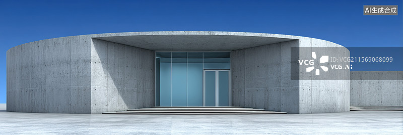 【AI数字艺术】汽车广告背景现代展厅极简时尚灰色建筑外立面混凝土结构平屋顶和大窗户空旷白色地板停车场蓝天白云图片素材