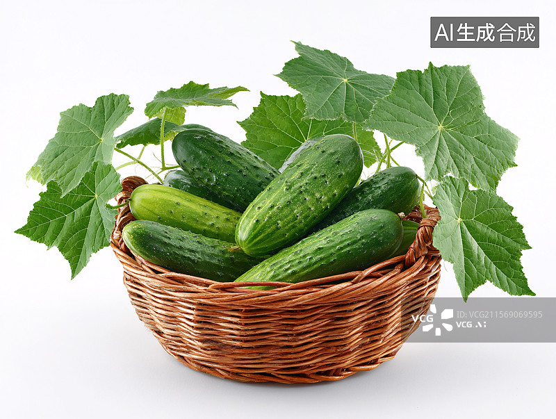 【AI数字艺术】藤编篮里的新鲜黄瓜图片素材