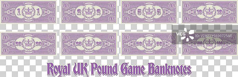 一套紫丁香色的英国皇家游戏银行纸币英镑图片素材