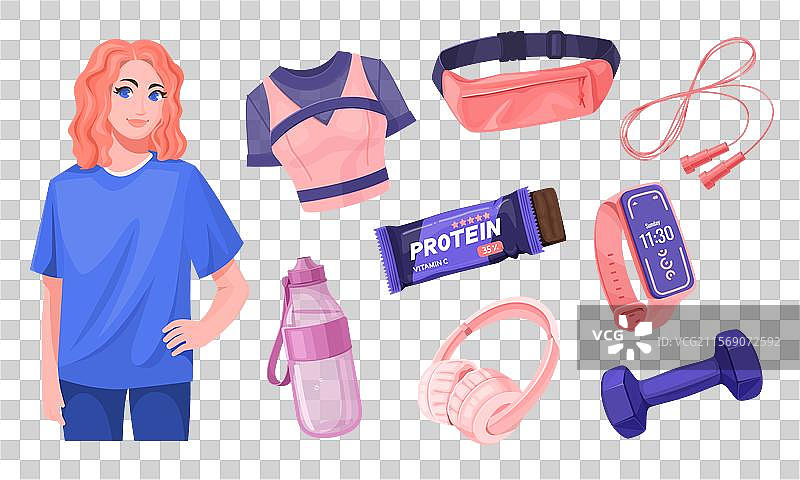 年轻女性与健身配件套装图片素材