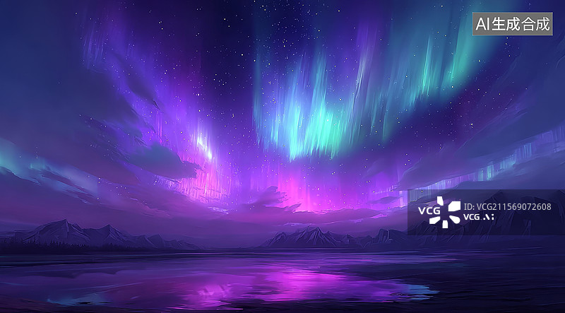 【AI数字艺术】极光在夜空中的壮丽景象图片素材