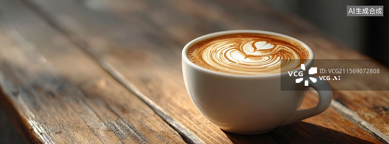 【AI数字艺术】一杯带有拉花艺术的咖啡图片素材