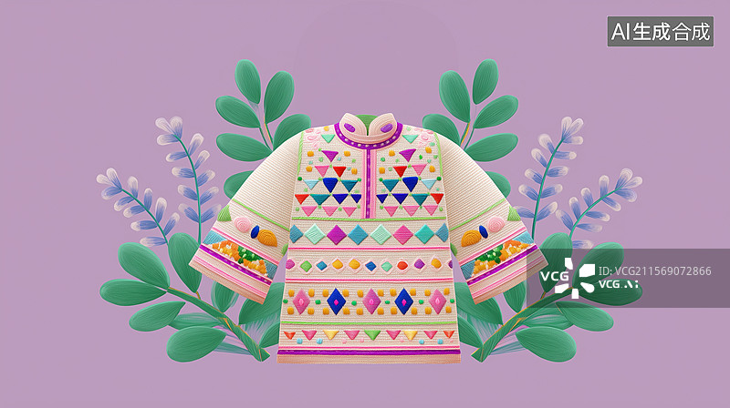【AI数字艺术】几何图案民族风上衣插画图片素材