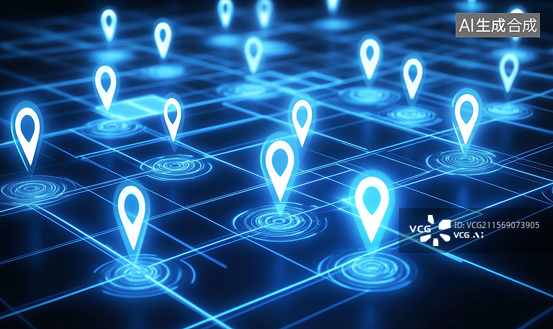【AI数字艺术】数字地图上的位置标记图片素材