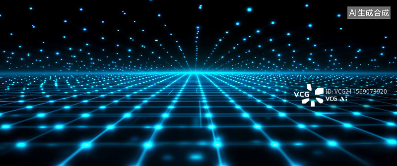 【AI数字艺术】蓝色发光网格的未来科技背景图片素材
