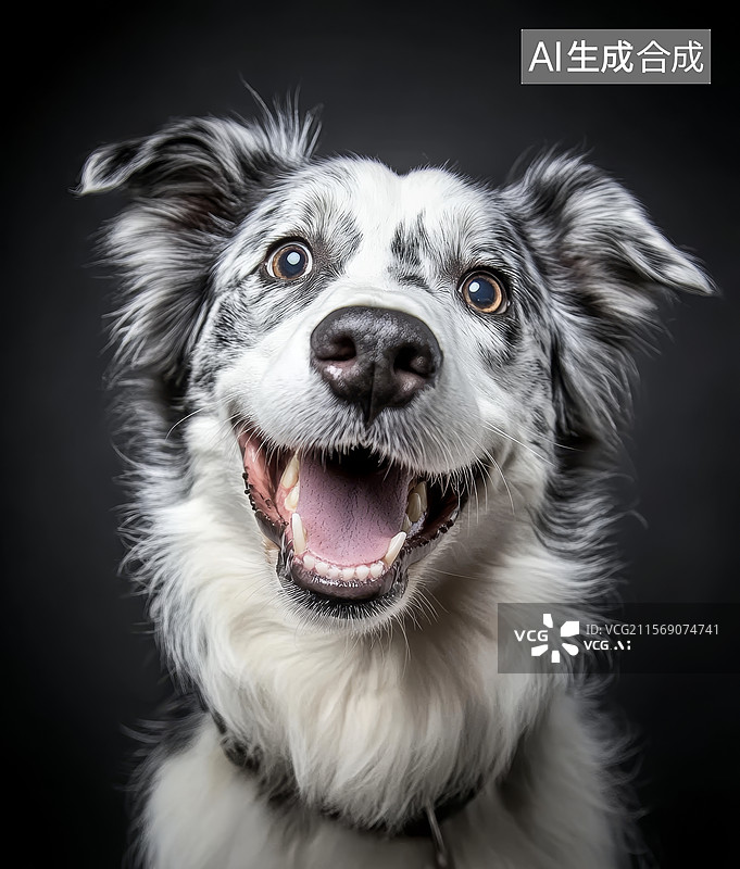 【AI数字艺术】微笑的黑白相间狗图片素材