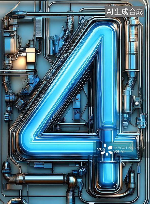 【AI数字艺术】工业风格的数字4图片素材