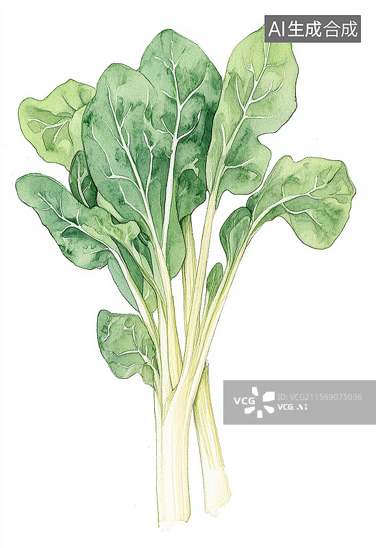 【AI数字艺术】水彩画风格的菠菜叶图片素材