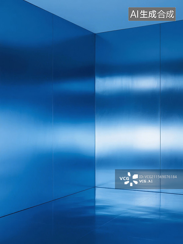 【AI数字艺术】蓝色调的室内空间图片素材