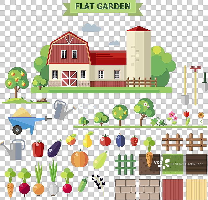 平坦的花园与农舍图片素材