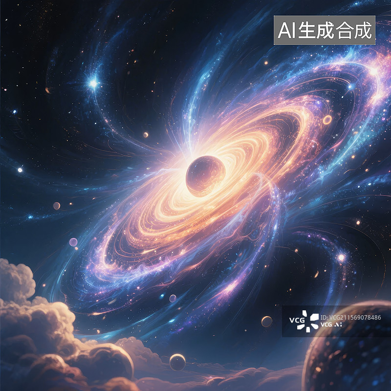 【AI数字艺术】宇宙中的黑洞与星系图片素材