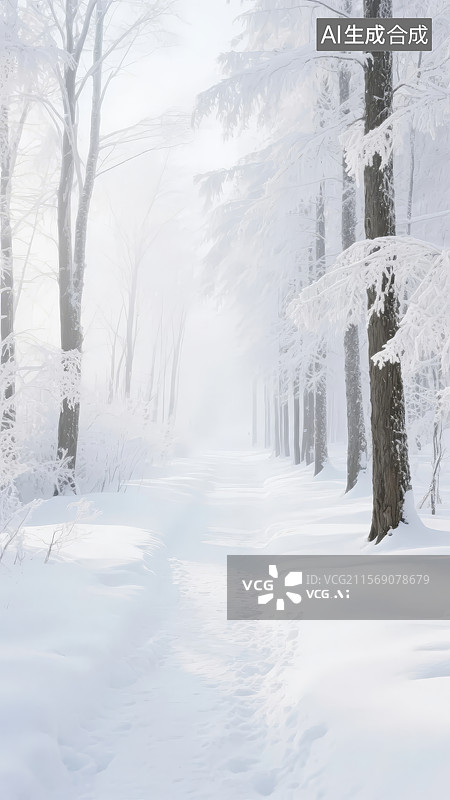 【AI数字艺术】雪覆盖的森林小径图片素材