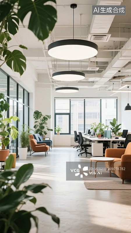 【AI数字艺术】现代开放式办公室内部图片素材