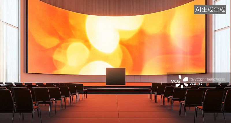 【AI数字艺术】橙色背景的商务会议或展会，展示了一个专业而充满活力的氛围，适用于产品发布、会议和公司活动，旨在促进商图片素材
