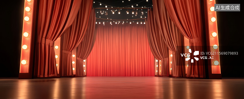 【AI数字艺术】红色舞台幕布与灯光图片素材