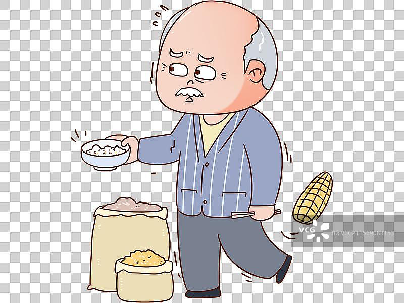 患糖尿病吃粗粮的老人手拿饭碗 和筷子图片素材