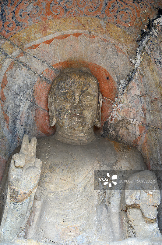 河南省洛阳市龙门石窟宾阳三洞佛像石刻图片素材