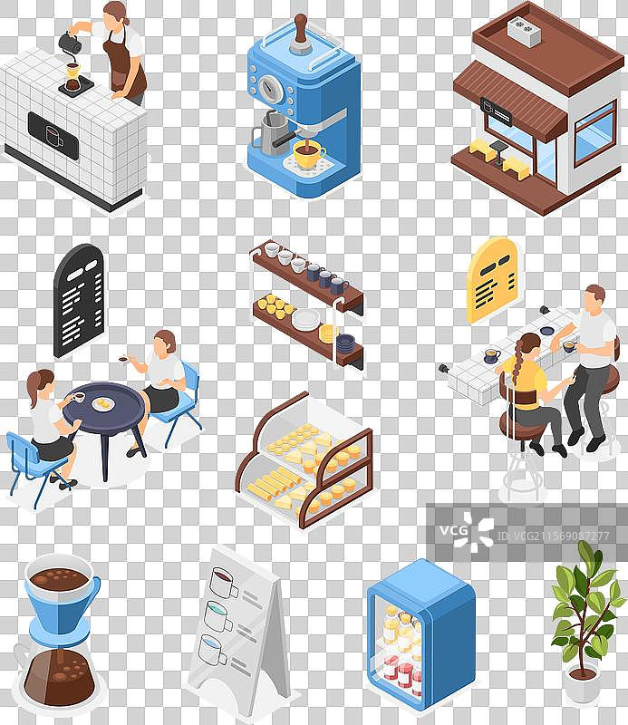等距餐厅元素咖啡馆或自助餐厅图片素材