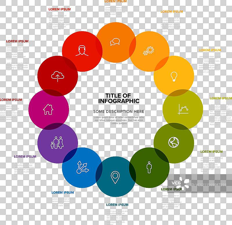 简单的信息图表，包含十二个带图标的圆圈图片素材