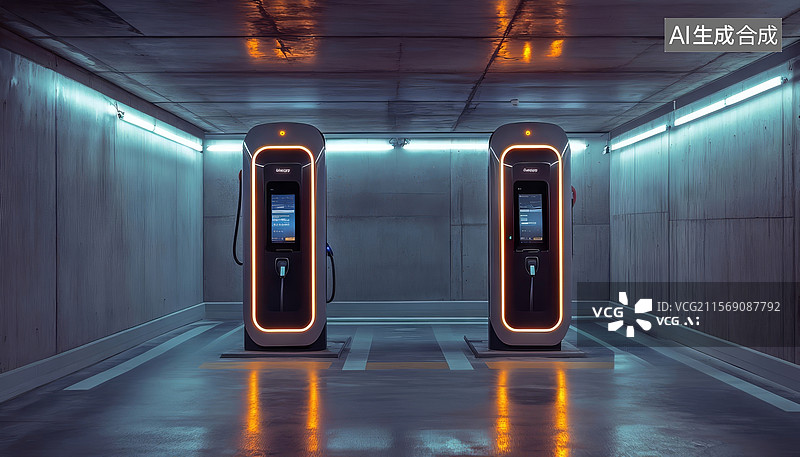 【AI数字艺术】停车场充电桩图片素材