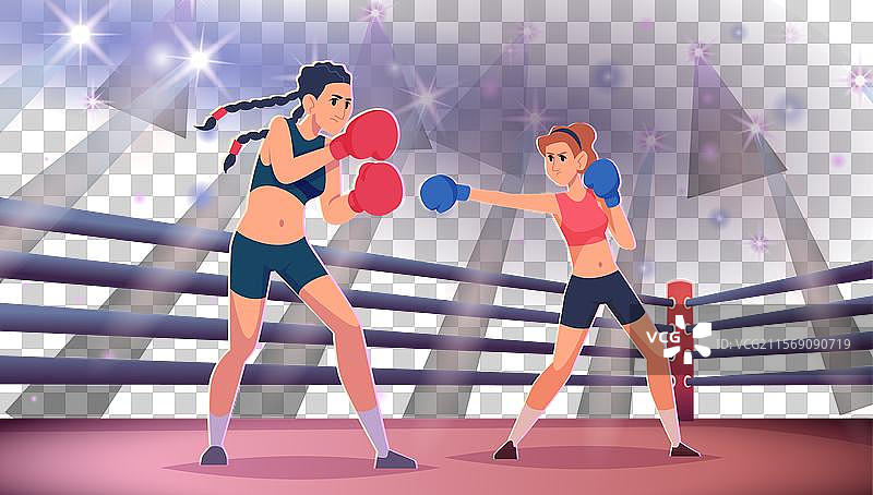 拳击手运动中的强壮女性佩戴拳击手套图片素材