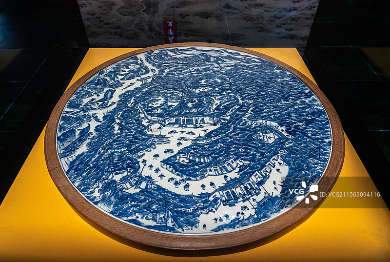 北京运河博物馆景德镇窑青花窑厂图圆瓷板图片素材